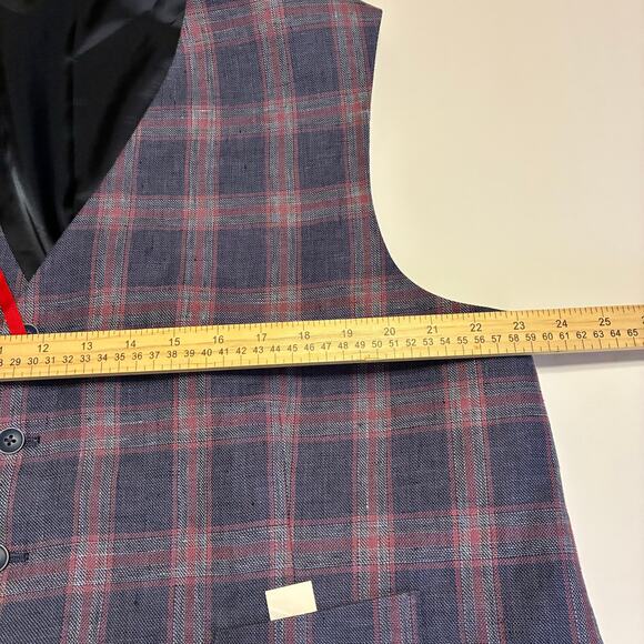 Tommy Hilfiger NWT Suit Vest Blue Red Plaid The Flex US XXL 100% Linen Formal - Picture 8 of 9